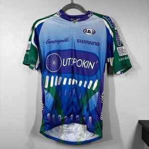 Garneau Performance Bicycle  Shirt Jersey   Small Zip Riding Blue Green Pockets
